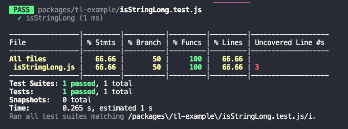 Exemplo do output da métrica de cobertura no terminal